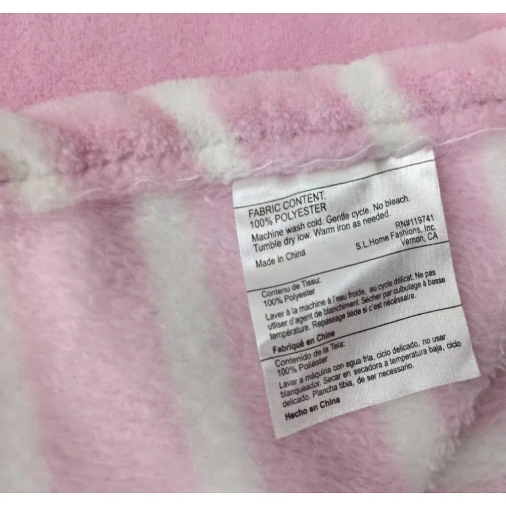 SL Home Fashions Pink White Stripe Baby Blanket Soft Fleece RN 119741 Girl